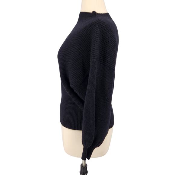 Line & Dot Rib Knit Sweater – Black Balloon Sleeve Mock Turtleneck Size Large - Picture 5 of 8